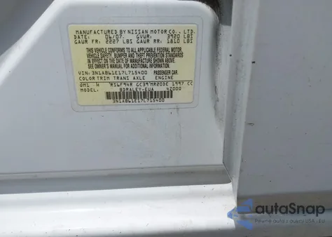 2007 Nissan Sentra 2.0S из США, поврежденный, VIN 3N1AB61E17L715400